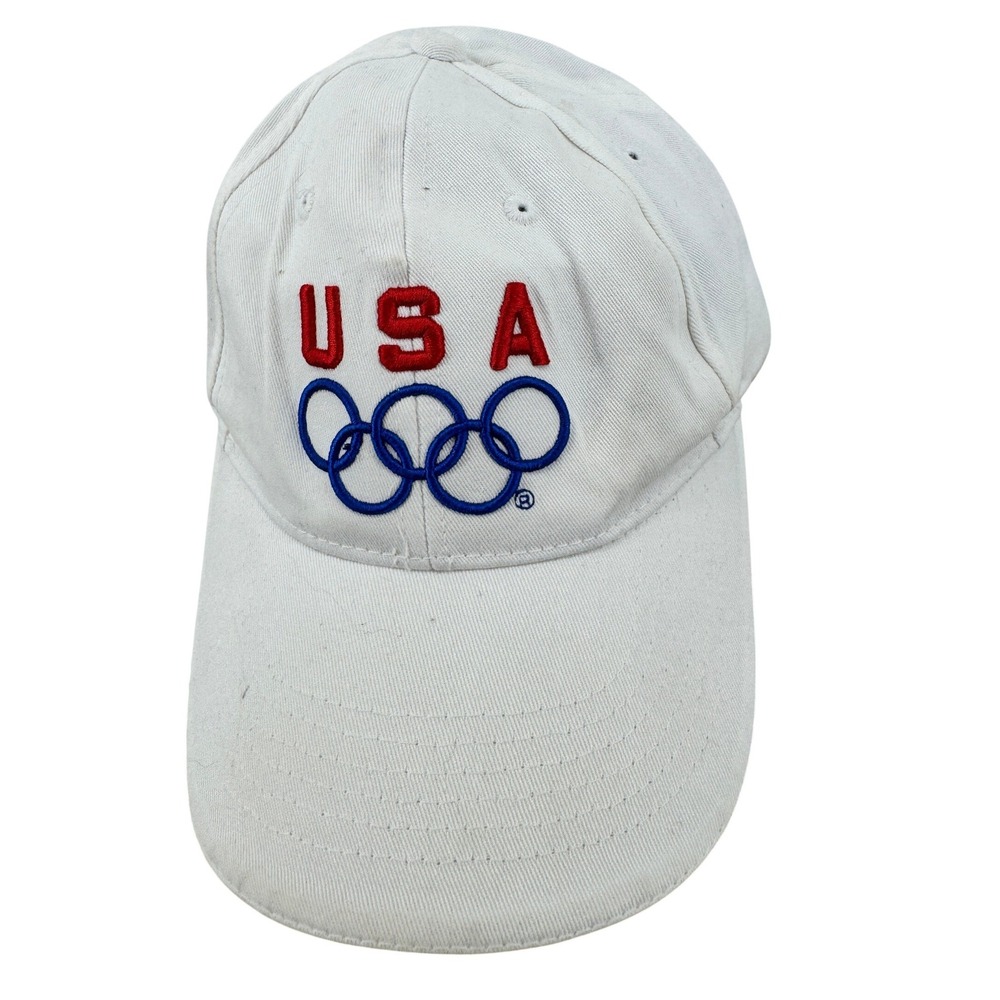 USA Olympics Baseball Cap‎ Men One Size White Embroidered Rings Adjustable Hat